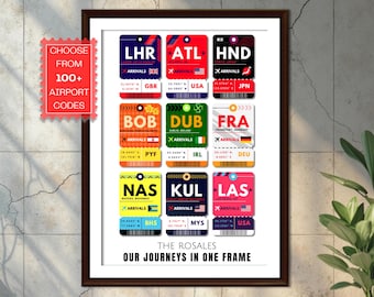 Personalized Boarding Pass Collage Poster Prints | Custom Travel Wall Airport Code Collage | Customized Birthday Gift | Anniversary Gift