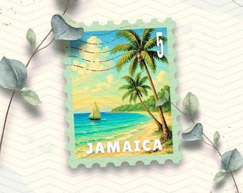 Jamaica Travel Stamp Vinyl Sticker |  Jamaica Beach Stamp Sticker | Laptop Ipad Journal Waterbottle Glossy Waterproof Decal