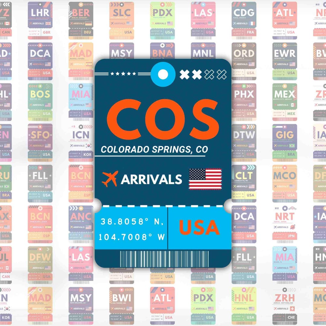 Colorado Springs COS Airport Luggage Tag Sticker | Boarding Pass Travel ...