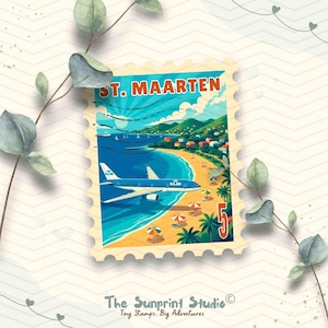 St Maarten Travel Stamp Vinyl Sticker |  Maho Beach Sint Maarten Stamp Sticker | Laptop Ipad Waterbottle Glossy Waterproof Decal