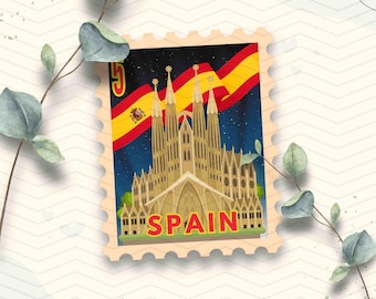 Feuille d'autocollants A5 en vinyle représentant les monuments de Séville - Tampons de l'aéroport Espagne - Paysage du drapeau - Carte de voyage, vacances, scrapbooking, bagages de ville #79138