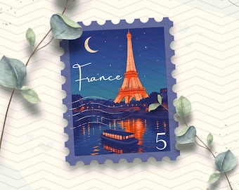 France Paris Travel Stamp Vinyl Sticker | Eiffel Tower Seine River Paris Sticker | Laptop Ipad Waterbottle Waterproof Travel Sticker