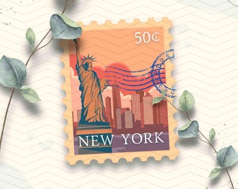 New York City Vinyl Sticker | Statue of Liberty State Stamp | Laptop Ipad Waterbottle Waterproof Decal Sticker | Glossy Vinyl Travel Sticker