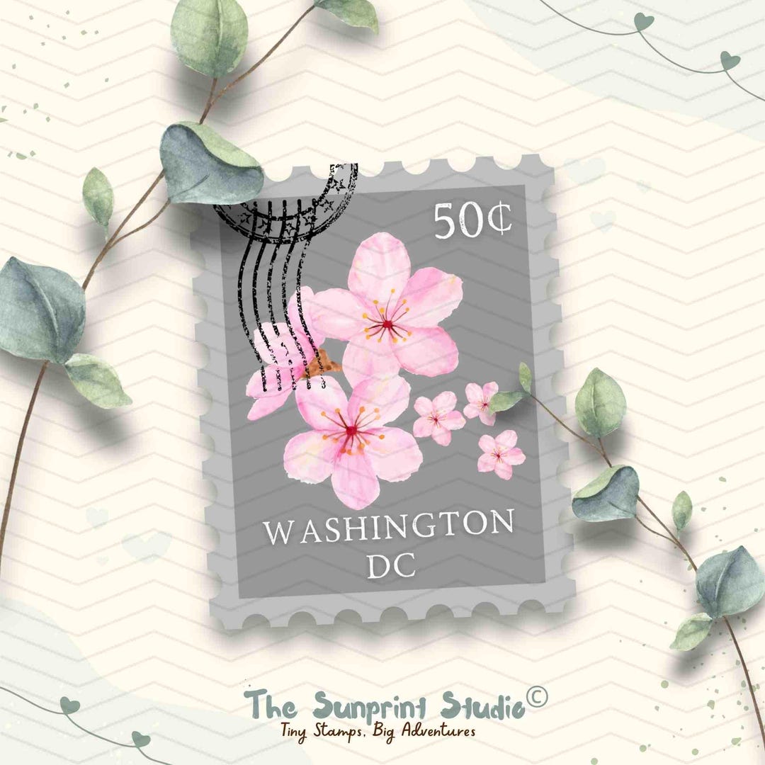 Flower Sticker Dc Washington DC Vinyl Sticker | Washington DC Cherry Blossoms Stamp ...