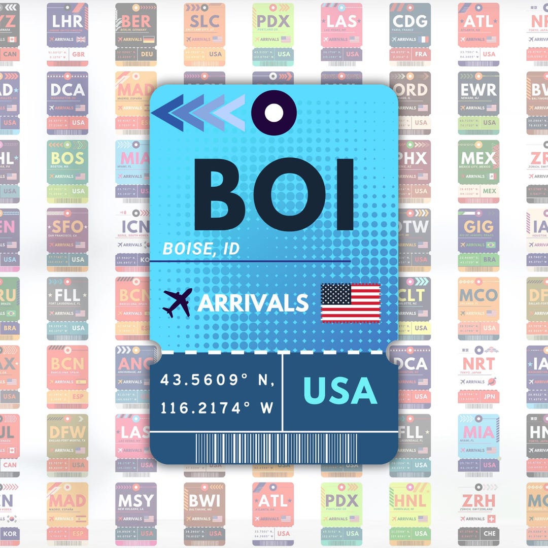 Boise BOI Airport Luggage Tag Sticker | Boarding Pass Travel Sticker ...