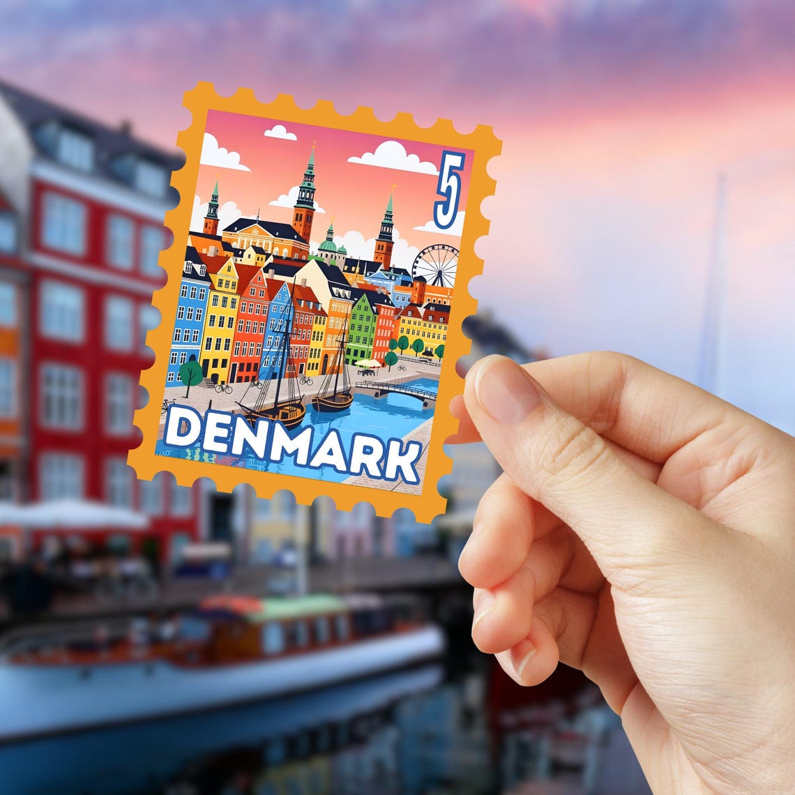 Denmark Travel Stamp Vinyl Sticker | Copenhagen Nyhavn Stamp Sticker ...
