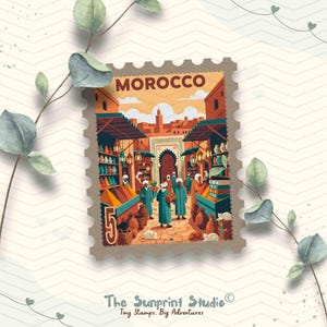 Morocco Travel Stamp Vinyl Sticker | Moroccan Souk Market Stamp Sticker | Laptop Waterbottle Kindle Ipad Glossy Waterproof Decal