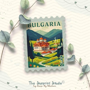 Bulgaria Travel Stamp Vinyl Sticker | Rila Monastery Bulgaria Stamp Sticker | Laptop Waterbottle Ipad Kindle Glossy Waterproof Decal