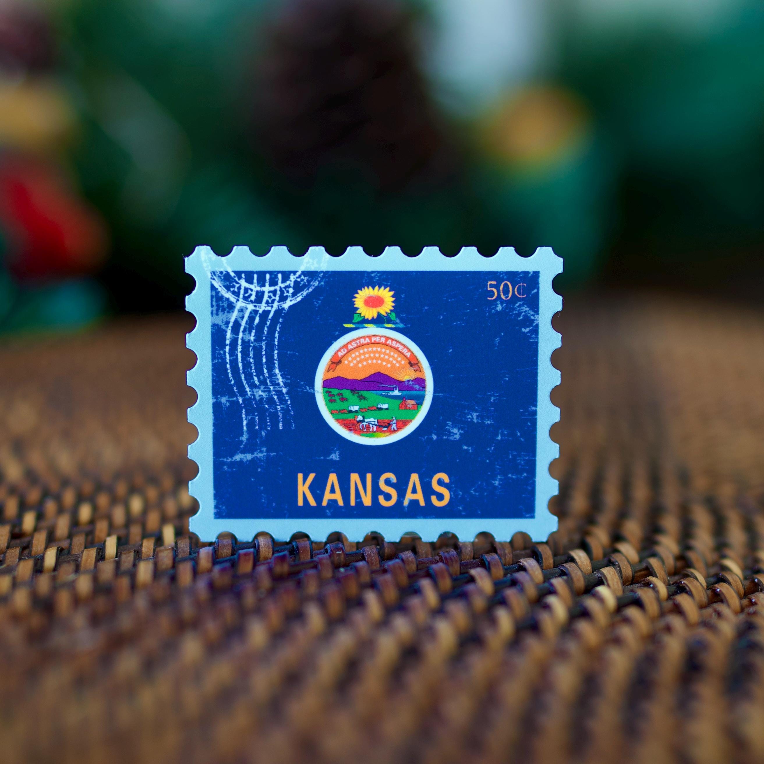 Kansas State Flag Vinyl Sticker | KS Travel Stamp Style | Laptop iPad ...