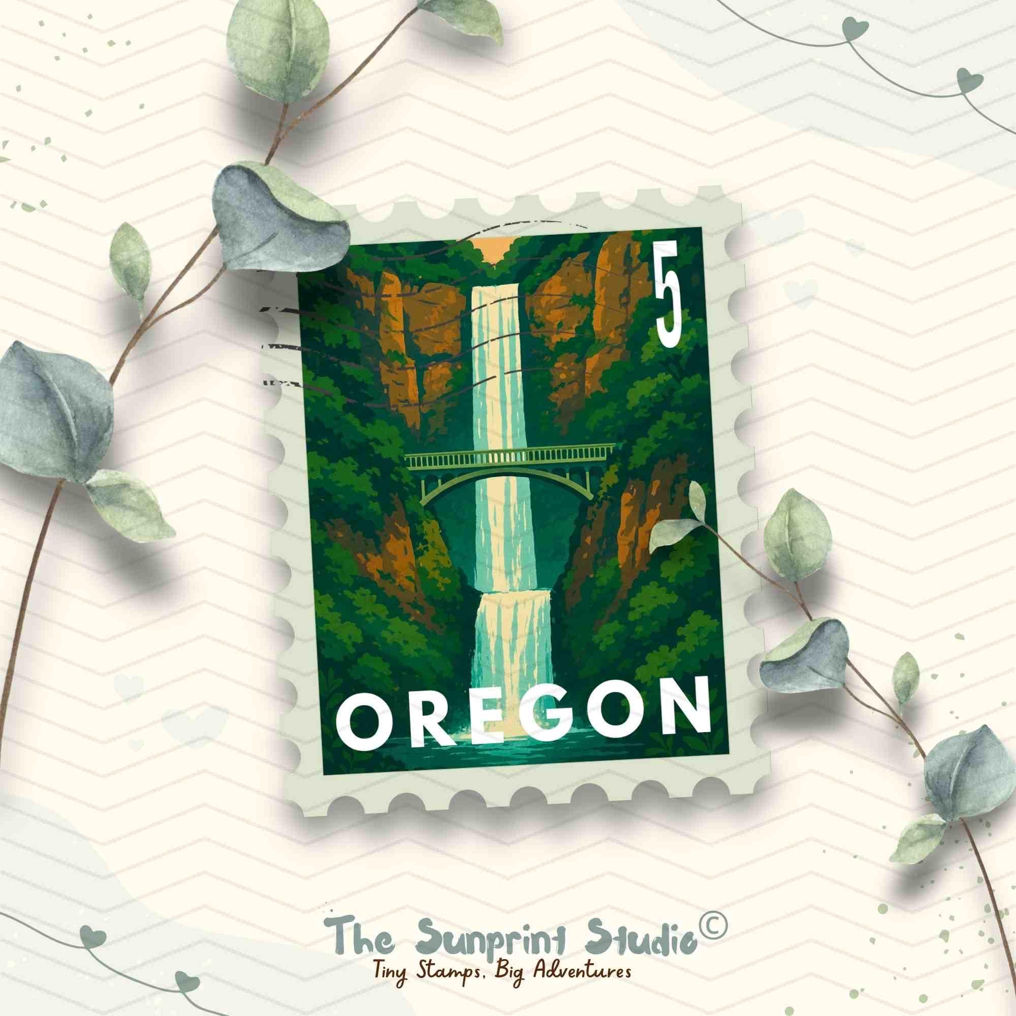 Oregon Travel Stamp Vinyl Travel Sticker | Multnomah Falls Oregon Stamp ...