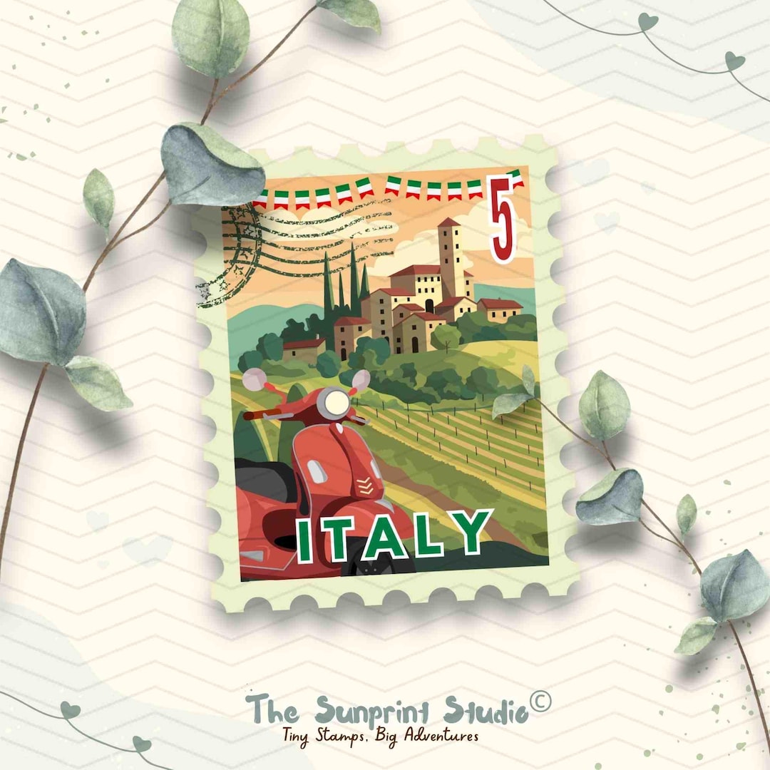 Italy Travel Stamp Vinyl Sticker | Italian Vespa Vineyard Landscape ...