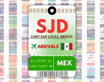 Cabo San Lucas SJD Airport Luggage Tag Boarding Pass Travel Sticker | Waterbottle Laptop Ipad Water Resistant Laminated Glossy Vinyl Sticker