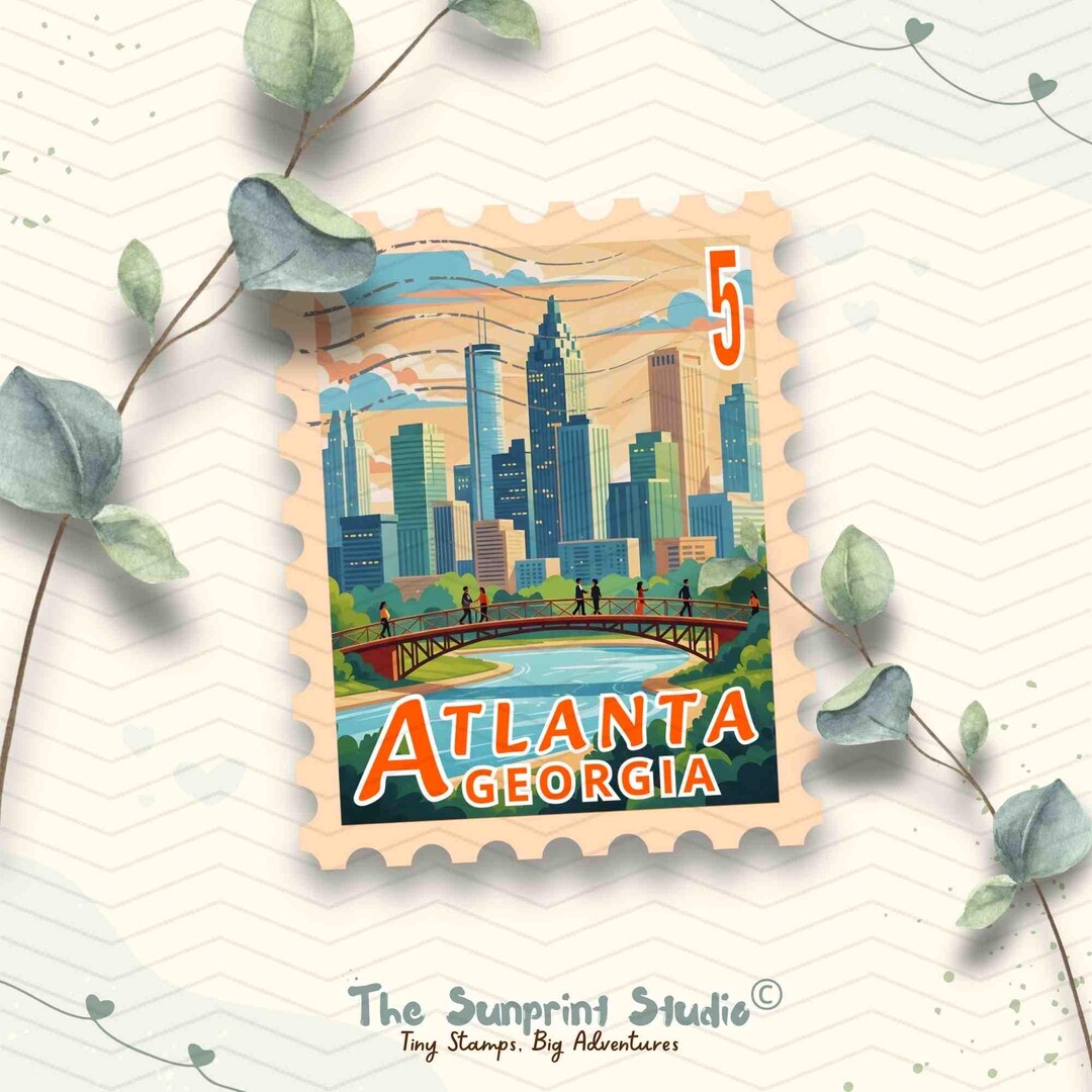 Atlanta Travel Stamp Vinyl Sticker | Atlanta Georgia Downtown Landscape ...