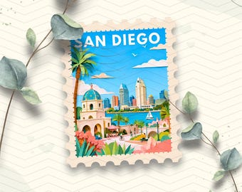 San Diego Vinyl Sticker | San Diego California Travel Stamp | Laptop Ipad Kindle Journal Waterbottle Waterproof Glossy Vinyl Sticker