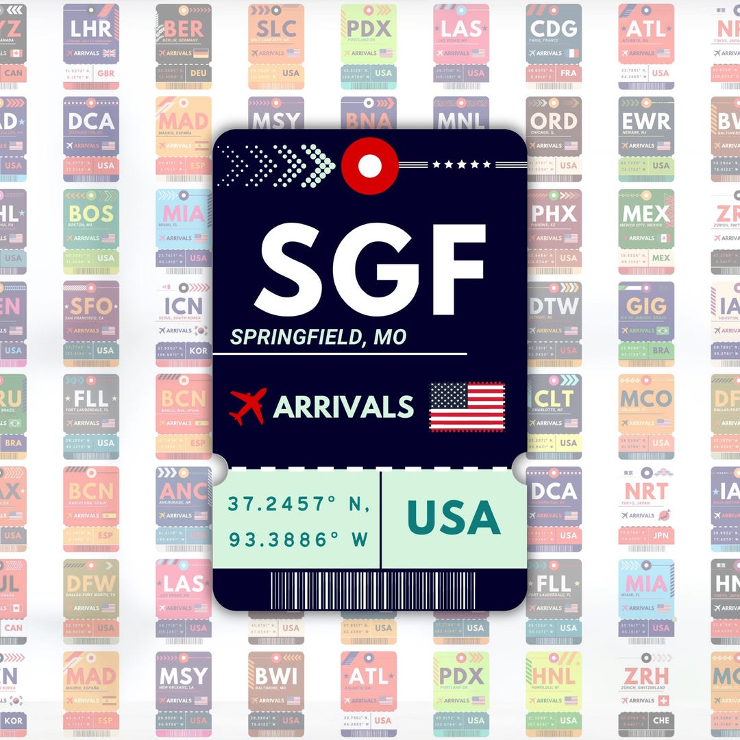 Springfield Sticker Springfield Missouri SGF Airport Luggage Tag Sticker | Boarding Pass ...