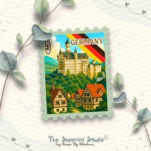 Germany Travel Stamp Vinyl Sticker | Neuschwanstein Castle Stamp Sticker | Laptop Ipad Journal Waterbottle Glossy Waterproof Decal