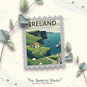 Ireland Travel Stamp Vinyl Sticker | Cliffs of Moher Ireland Stamp Sticker | Laptop Waterbottle Ipad Kindle Glossy Waterproof Decal