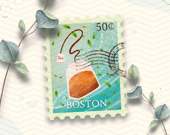 Boston Travel Stamp Vinyl Sticker | Boston Tea Leaves at the Sea Travel Stamp | Laptop Ipad Waterbottle Waterproof Vinyl Travel Sticker