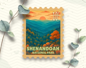 Shenandoah National Park Postage Stamp Vinyl Travel Sticker | Laptop Ipad Waterbottle Journal Glossy Laminated Waterproof Vinyl Sticker