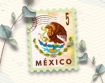 Mexico Travel Stamp Vinyl Sticker |  Mexico Coat of Arms Emblem Stamp Sticker | Laptop Ipad Waterbottle Glossy Waterproof Decal