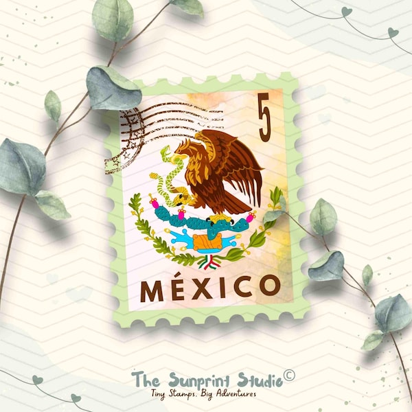 Mexico Travel Stamp Vinyl Sticker |  Mexico Coat of Arms Emblem Stamp Sticker | Laptop Ipad Waterbottle Glossy Waterproof Decal