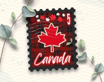 Canada Travel Stamp Vinyl Sticker | Canada Maple Leaf Flag Stamp Sticker | Laptop Ipad Waterbottle Kindle Glossy Waterproof Decal