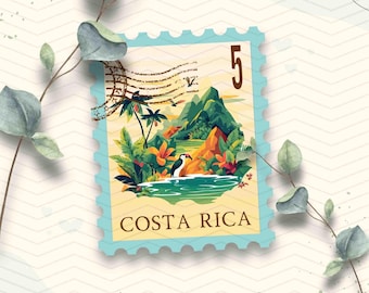 Costa Rica Travel Stamp Vinyl Sticker | Cute Costa Rica Nature Mountain Landscape Stamp | Laptop Ipad Waterbottle Waterproof Travel Sticker