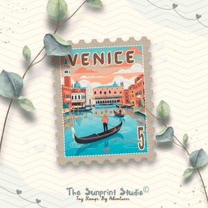 Venice Italy Travel Stamp Vinyl Sticker | Venice Grand Canal Gondola Stamp Sticker | Laptop Ipad Waterbottle Glossy Waterproof Decal