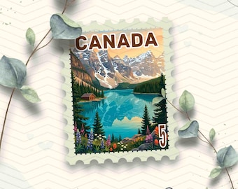 Canada Travel Stamp Vinyl Sticker | Canadian Rockies Stamp Sticker | Laptop Waterbottle Ipad Journal Planner Kindle Glossy Waterproof Decal