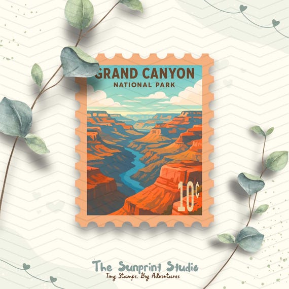Grand Canyon National Park Postage Stamp Vinyl Travel Sticker | Laptop Ipad Waterbottle Journal Glossy Laminated Waterproof Vinyl Sticker