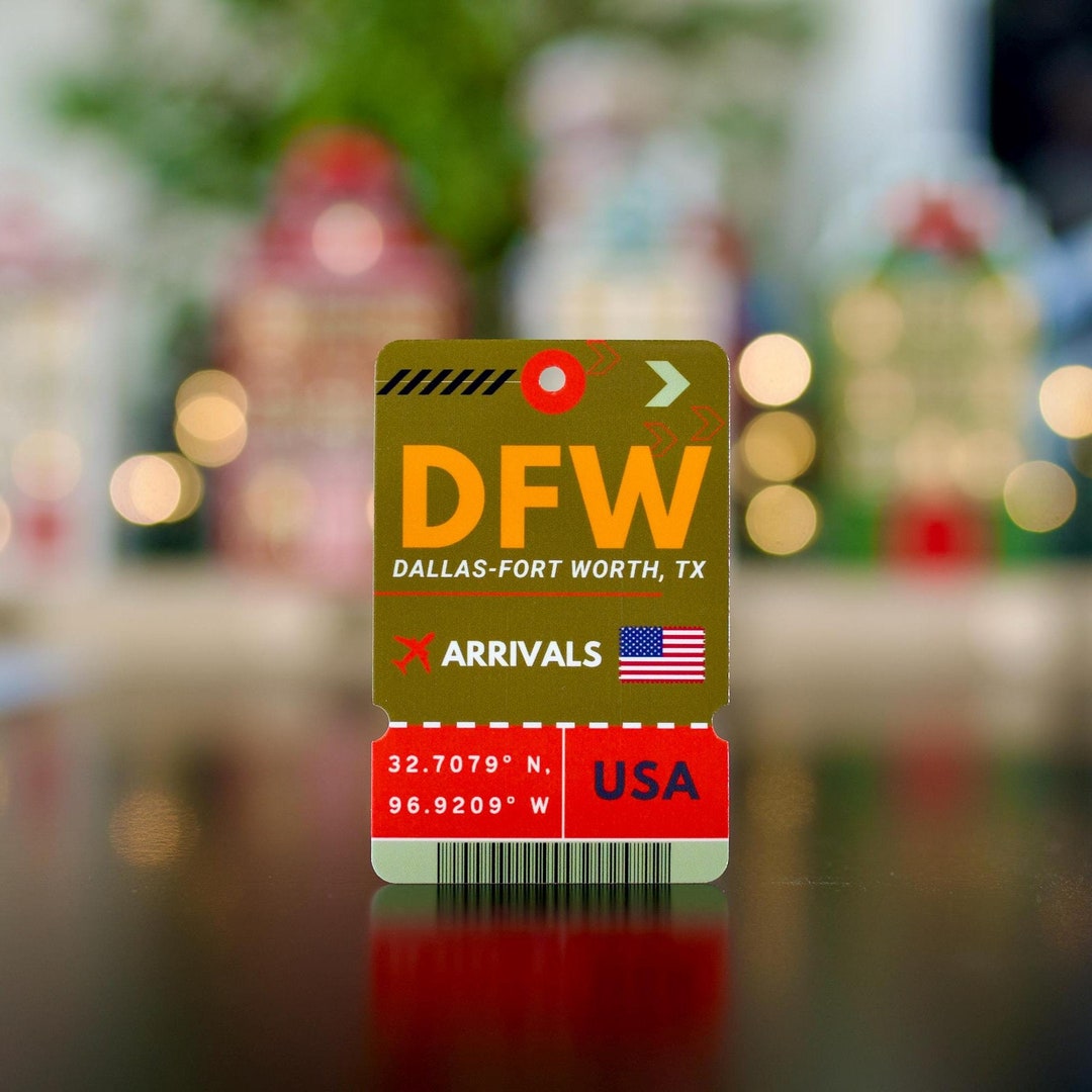 Dfw Airport Badge Example Dallas DFW Airport Luggage Tag Sticker | Boarding Pass Travel Sticker ...