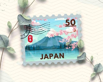 Japan Travel Stamp Vinyl Sticker | Mount Fuji Cherry Blossoms Kawaii Stamp Sticker | Laptop Ipad Waterbottle Glossy Waterproof Decal