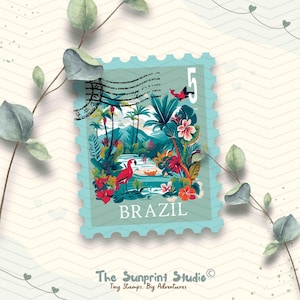 Brazil Travel Stamp Vinyl Sticker | Cute Brazil Amazon Rainforest Nature Stamp Sticker | Laptop Ipad Waterbottle Waterproof Travel Sticker