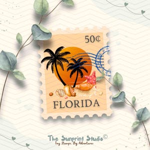 Florida Sunset Vinyl Sticker | FL Sunset Palm Travel Stamp | Laptop Ipad Waterbottle Waterproof Decal Sticker | Glossy Vinyl Travel Sticker