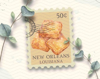 New Orleans Beignet Vinyl Sticker | Louisian Travel Stamp | Laptop Ipad Waterbottle Waterproof Decal Sticker | Glossy Vinyl Travel Sticker