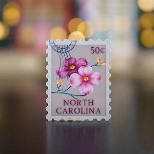 North Carolina State Postage Stamp Vinyl Sticker | NC State Flower Postage Stamp | Laptop Ipad Waterbottle Waterproof Vinyl Travel Sticker
