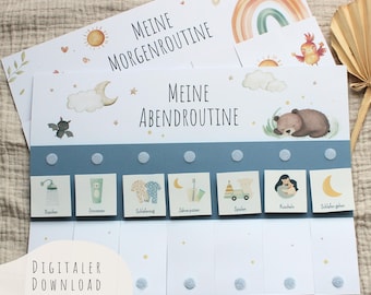 Morgenroutine für Kinder zum Drucken/ Routineplaner zum selbst gestalten/ Abendroutineplan als PDF/ Tagesablauf Montessori mit Sternen