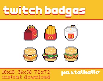 Fast Food Pixel Art Twitch Sub Badges Instant Download