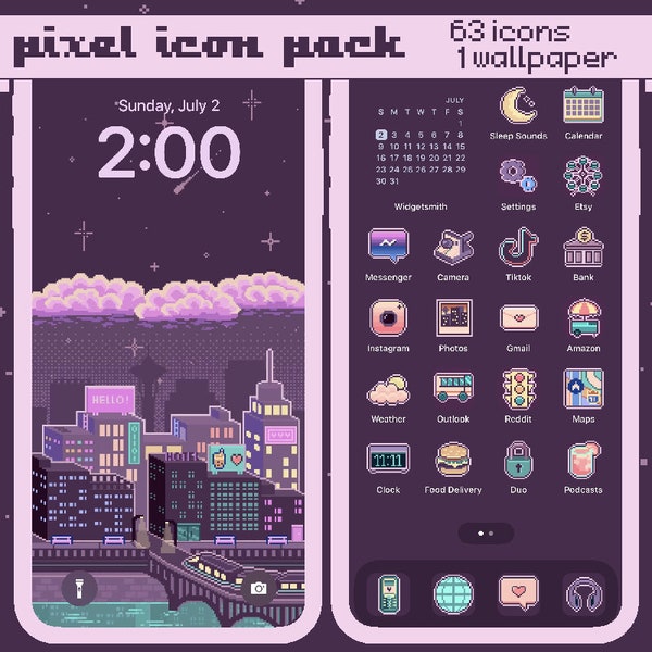 63 Pixel App Icon Pack / City Phone Theme for iOS and Android