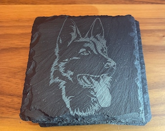 German Shepherd Slate Coasters (Set of 4) - Laser Engraved Dog Lover Gift
