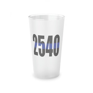 Personalized Police Officer Thin Blue Line Frosted Pint Glass with Badge Number, Police Gifts 16oz