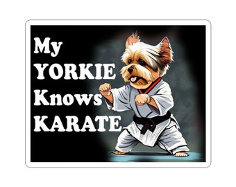 Yorkie Karate Dog Sticker, Vinyl Decal