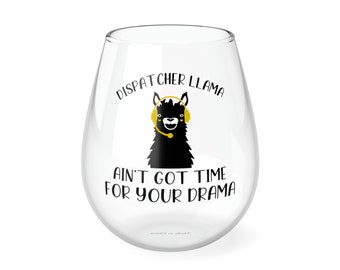 911 Dispatcher Llama Stemless Wine Glass, Funny Gift (11.75oz)