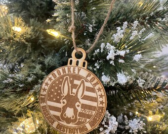 Laser Engraved Republican Donkey Pox Christmas Ornament