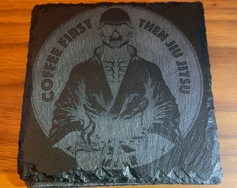 Jiu Jitsu Slate Coasters, Coffee First Design, Set of 4