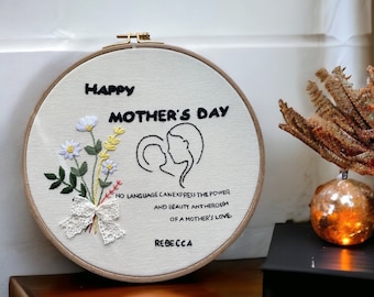 Custom Mothers Day Embroidery Hoop Art, Personalized Gift for Mom, 8.5" Hoop, ,  Floral Wall Decor