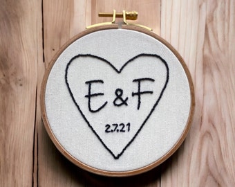 Personalized Anniversary Embroidery Gift | Engagement Present | Initial Embroidery Hoop | Custom Letters | Valentines Day Gift