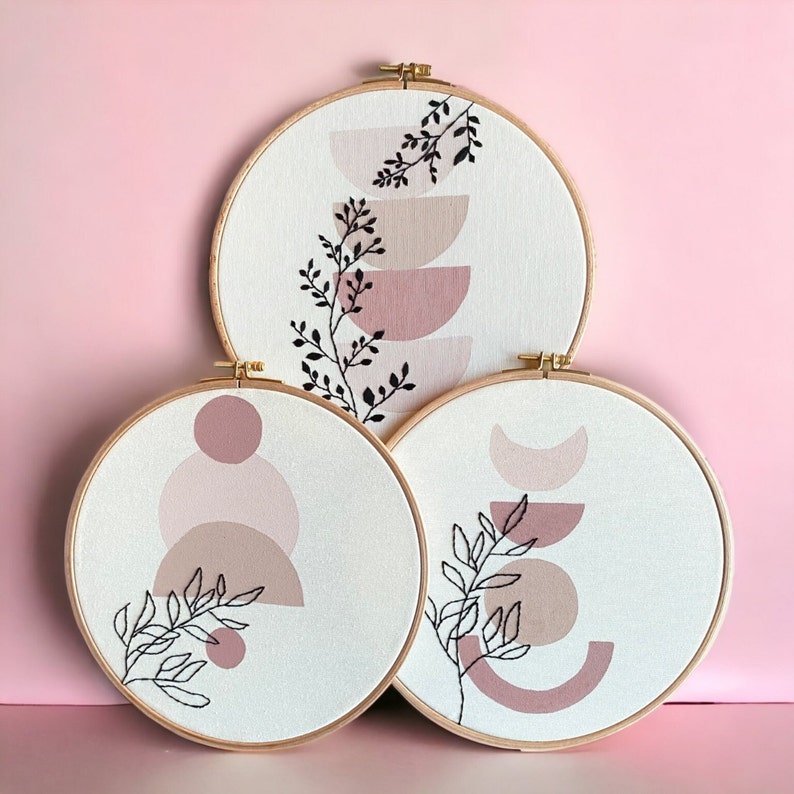 Floral Embroidery Hoop Art Set of 3 10 Boho Design Wall Decor for Living Room, Bedroom, Entryway, Office Botanical Style Home Gift image 2
