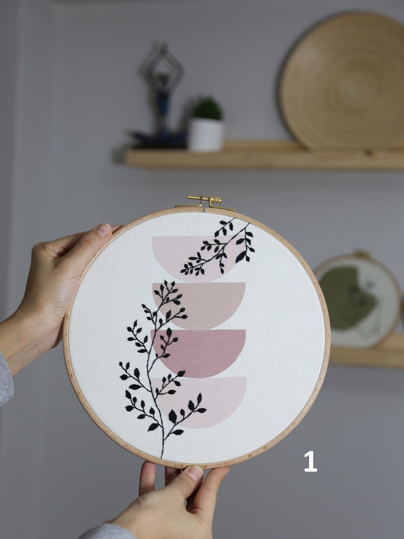 Floral Embroidery Hoop Art Set of 3 10 Boho Design Wall Decor for Living Room, Bedroom, Entryway, Office Botanical Style Home Gift Design 1