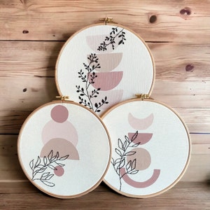 Floral Embroidery Hoop Art Set of 3 10 Boho Design Wall Decor for Living Room, Bedroom, Entryway, Office Botanical Style Home Gift image 4